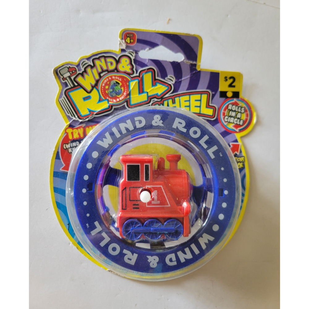 NIP Vintage 1990s Ja-Ru Toys Wind-Up & Roll Train Wheel Toy Unused in Package